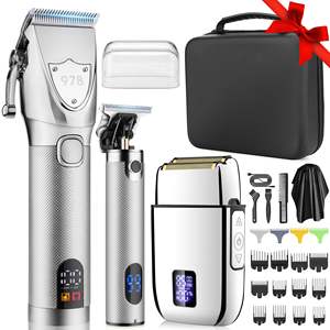 Juego de Cortapelos Eléctricos Recargables Profesionales para Hombre, Kit de Barbería de 3 Piezas, Afeitadora Manual Francesa, Recortadora de Barba - Product Image 3