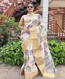 LUJO DOLA KANJIVARAM TEJIDO DE SEDA ESTAMPADO DIGITAL SAREE CON BLUSA SIN COSTAR ROPA INFORMAL PRECIO AL POR MAYOR ROPA ÉTNICA - Product Image 2