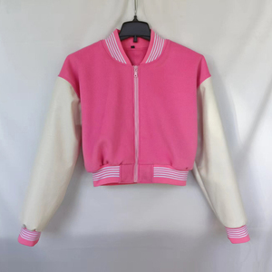 Custom Fleece Lightweight Leather Letterman Cropped <b>Bomber</b> Varsity <b>Jacket</b> Womens Customized Baseball Crop <b>Jackets</b> for Your Brand - Product Image 4