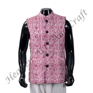 Veste sans manches imprimée bloc matelassé en coton indien pour hommes saison d'hiver veste courte veste en coton imprimé bloc - Product Image 5
