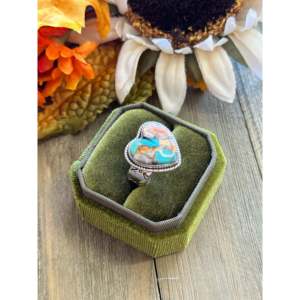 Bague ajustable en argent sterling avec turquoise Mohave faite à la main du sud-ouest - Product Image 3