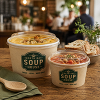 Bol en kraft blanc personnalisé AT PACK de 500 ml et 1000 ml pour la soupe, la salade, les plats à emporter, emballage alimentaire