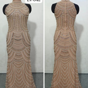 Robes de soirée élégantes à longueur de sol, traîne balayante, taille naturelle, col en V, appliqués de strass, vêtements pour femmes - Product Image 4