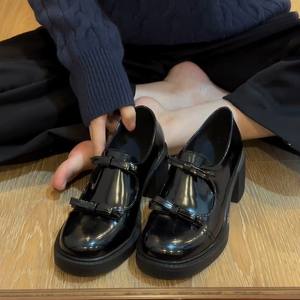 Zapatos de Tacón Bajo de Moda para Mujer, Zapatos de Tacón Bajo de Cuero con Punta Puntiaguda para Oficina, Zapatos Planos de Cuero Suave para Mujer con Punta Redonda - Product Image 3