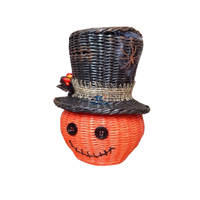 Panier tissé à la main en usine panier-cadeau en rotin en plastique en forme de citrouille avec couvercle pour le stockage d'Halloween