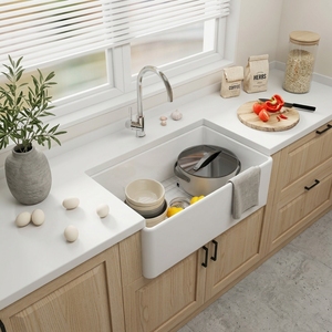 <span class=keywords><strong>Fregadero</strong></span> de cocina de cerámica de <span class=keywords><strong>30</strong></span> pulgadas, negro, de arcilla refractaria, estilo granja, con delantal frontal y un solo tazón, proveedor OEM - Product Image 5