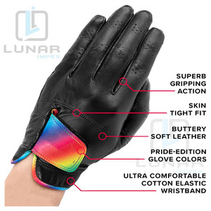 Guantes de golf de mano izquierda de cuero Cabretta de piel de oveja originales y negros para hombre, guantes de golf de cuero personalizados con correa de Color arcoíris - Product Image 4