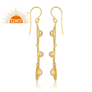Best Selling Sterling Silver 18K <b>Gold</b> Plated Natural Rainbow Moon Stone Gemstone <b>Dangle</b> <b>Earring</b> Demi Fine Jewelry Manufacturer - Product Image 3