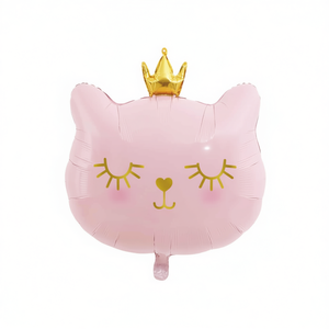 Globo de Aluminio con Forma de Gato Rosa de 56 cm con Corona Dorada, Decoración para Fiestas - Product Image 2