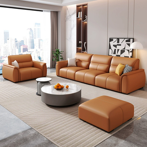 Sofá Cama Seccional de Cuero Genuino Italiano Moderno con Respaldo Alto, Esponja Cómoda para Uso Doméstico, Extensible, Reclinable, Patas de Metal - Product Image 4