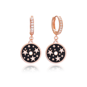 ต่างหูแบบห้อยเคลือบสีดำ CZ ทรงกลม925แบบตุรกีเครื่องประดับเงินสเตอร์ลิงทำมืออย่างดีสำหรับผู้หญิง - Product Image 1