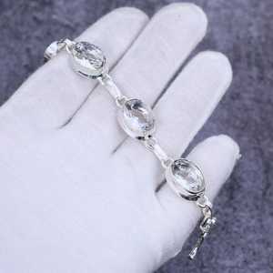 Pulsera de topacio Blanco | Pulsera de plata esterlina 925 | Pulsera hecha a mano con piedras preciosas | Pulsera estampada 925 | Regalo de aniversario - Product Image 2