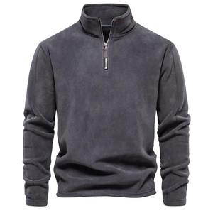 Hiver Solide 100% Coton Polaire pour Chemise pour Hommes Logo Personnalisé Chaud Col Fermeture Éclair Manches Longues Casual Comfortable Top - Product Image 3