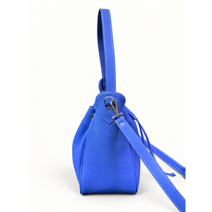 Bolso de cuero de grano completo azul real para mujer con cordón ajustable y correa para el hombro - Product Image 3
