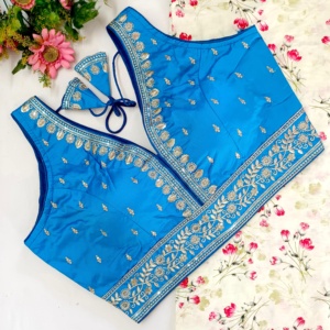 Blouse moderne à col en V avec zari et broderie pour les mariages, design tissé tendance et logo/motif brodé - Product Image 6