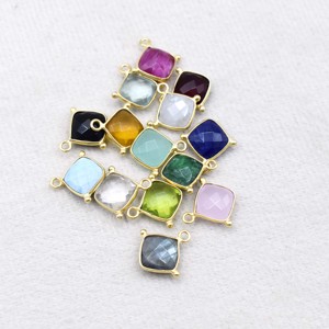 Pendentif en quartz péridot facetté, pierre précieuse de forme coussin, avec deux montures Rawa, fournitures de bijouterie DIY - Product Image 3
