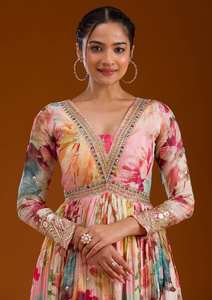 Diseñador Digital Print Aliya corte Anarkali vestido de noche con Dupatta, vestido largo cosido completo tarifa barata - Product Image 2