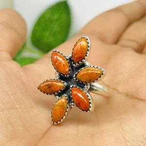 Anillo naranja turquesa Anillo de Plata de Ley 925 Anillo hecho a mano Anillo de moda Anillo de flor hermosa Anillo de diseñador Anillo Vintage - Product Image 4