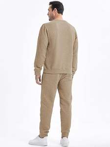 ชุดวอร์มผู้ชายแบบสปอร์ตสีเบจเนื้อผ้ามีเท็กซ์เจอร์ ผลิตตามสั่งขายส่ง เสื้อสเวตเชิ้ตและกางเกงจ็อกเกอร์ ระบายอากาศได้ดี ชุดสองชิ้นคุณภาพพรีเมียม - Product Image 2