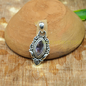 Pendentif en améthyste naturelle, argent sterling 925, fait main, style vintage bohème, coupe marquise, pour femme, cadeau d'anniversaire pour petite amie - Product Image 3