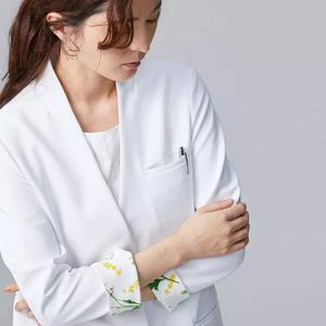 Bata de laboratorio para mujer, abrigo plano sin cuello, diseño de flores popular - Product Image 5