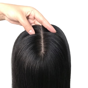 Sinoland Prothèse capillaire pour <span class=keywords><strong>femme</strong></span> en cheveux humains 100% Remy indiens, base en soie, avec clip supérieur, anti-emmêlement, noir naturel, lisse - Product Image 3