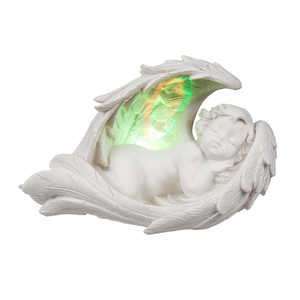 Lámpara de Mesa LED con Diseño de Ángel Durmiente, Luz Blanca Cálida, Alas con Cambio de Color, Control Táctil, Material de PC, Tamaño Mini - Product Image 4