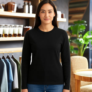 Col rond à manches longues femmes couleurs personnalisées T-shirts à carreaux conception personnalisée DEMAIR SPORTS 100% coton léger coupe ajustée - Product Image 1