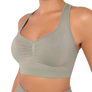 Sujetador deportivo verde oliva para mujer, cuello redondo, soporte medio, transpirable, para yoga y entrenamiento - Product Image 1