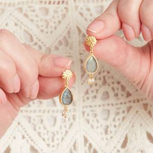 Design romantique mode solide en argent Sterling coupe poire Labradorite et coupe ronde perle en forme de pierre précieuse boucle d'oreille bijoux cadeau - Product Image 3