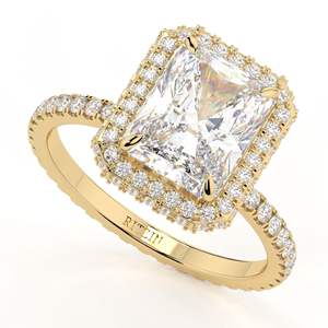 1,50 CT Radiant Cut Diamond Hidden Halo con acentos Anillo de compromiso para mujeres - Product Image 1