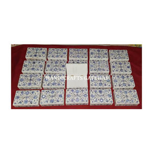 Boîtes à bijoux rectangulaires en marbre blanc et nacre bleue - Product Image 1