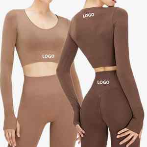 High Quality <b>Women</b> Sets Seamless Yoga Pants Fitness Suit Long Sleeve Crop Top Feminino Scrunched Butt Leggings Yoga Set - Product Image 3