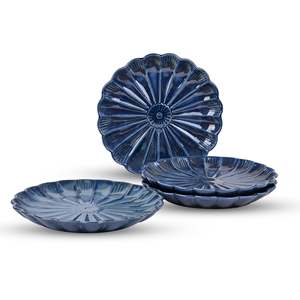 Modern Teal Blue Flower-Shaped <b>Ceramic</b> <b>Plates</b> Set 4 10.5 Inch Wedding <b>Plate</b> for Parties Events Customizable for Hotels Kitchens - Product Image 4