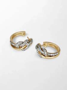 Knotted Heart Round Lab Grown Diamond Hoop Earrings 1.92 Ct GH Color VS Clarity 204 Stones 23.83mm 14K Gold <b>Ribbon</b> Loop Design - Product Image 3