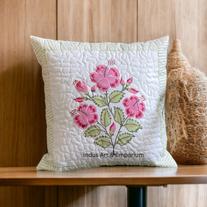 <b>Indian</b> Hand Block Print Cotton Quilted Decorative 40 X 40CM Square <b>Cushion</b> Cover Block Printed Cotton Pillow Cover - Product Image 3