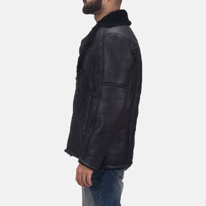 Chaqueta de Cuero Genuino para Hombre con Forro de Piel Sintética, Cuello Camisero, Cierre de un Solo Botón, Resistente al Viento, Estilo Casual de Invierno - Product Image 2