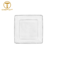 Assiettes en verre en gros avec bordure perlée, assiette carrée en verre