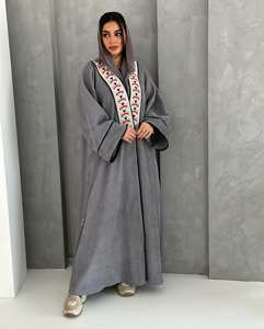 Abaya en soie grise de qualité supérieure taille XXL robe longue brodée à la main pour adultes vêtements musulmans traditionnels - Product Image 1