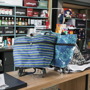 <b>Foldable</b> Polyester Fiber Grocery Trolley Handbag with Wheels and Rollable Shopping <b>Bag</b> Customizable Size & Pattern - Product Image 1