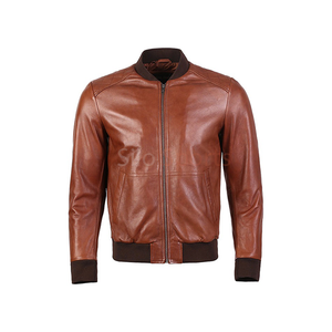 2025 <b>Top</b> Selling Men's Plain-Dyed Brown Genuine <b>Leather</b> Jacket <b>High</b> Quality Low MOQ Plus-Size Winter Heated Stand Collar OEM - Product Image 1