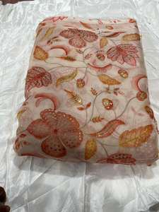 Tissu imprimé en soie Taby respirant et écologique, motif floral et feuilles, poids moyen, tissu brodé pour vêtements et maison - Product Image 2