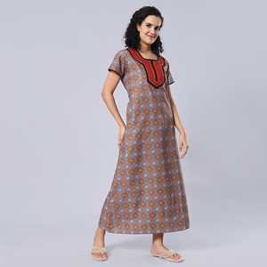 Camisón Largo Estampado 100% Algodón para Mujer Evolve, Ropa de Dormir Súper Cómoda y Suave con Media Manga y Cierre Elástico en la Cintura, ODM - Product Image 5