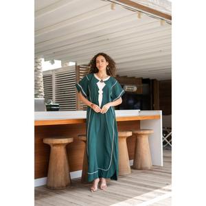 2025ใหม่ชุดเดรสโบฮีเมียนแขนทรัมเป็ตยาวคอวีปักยาวถึงพื้นสำหรับฤดูใบไม้ร่วง - Product Image 1