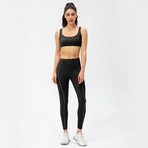 Haut de soutien-gorge de sport couleur unie leggings respirants pour femmes exercice de fitness ensemble de yoga - Product Image 3