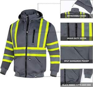 Sudadera CON CAPUCHA DE SEGURIDAD reflectante con cremallera frontal y múltiples bolsillos de alta visibilidad personalizada de invierno de poliéster 100% al por mayor - Product Image 3