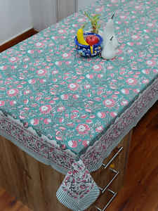 Mantel de algodón verde azulado Marbella 100%, cubierta de lino de mesa con estampado de bloque hecho a mano Real - Product Image 4