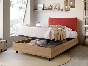 Letto Contenitore Piazza e Mezza, Hecho en Italia, Cabecero con Cojín Acolchado y Rejilla de Madera con Efecto Roble EVERGREENWEB - Product Image 6