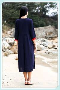 ชุดเดรสแม็กซี่สำหรับผู้หญิงชุดเดรสผ้าถักคอวีแขนสั้นสวยยาวถึงพื้นซักได้ตามธรรมชาติ - Product Image 6