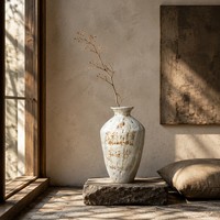 Vase en céramique rustique artisanal Wabi-Sabi, pot en poterie texturé fait main pour la méditation zen et la décoration minimaliste